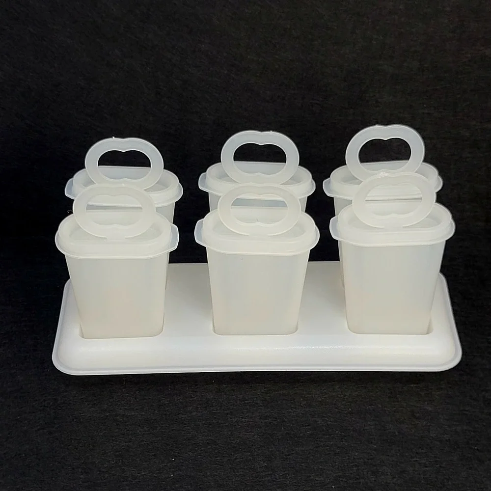 Tupperware Ice Tup Popsicle Maker Set Sheer White 6 Molds Base Vintage Good